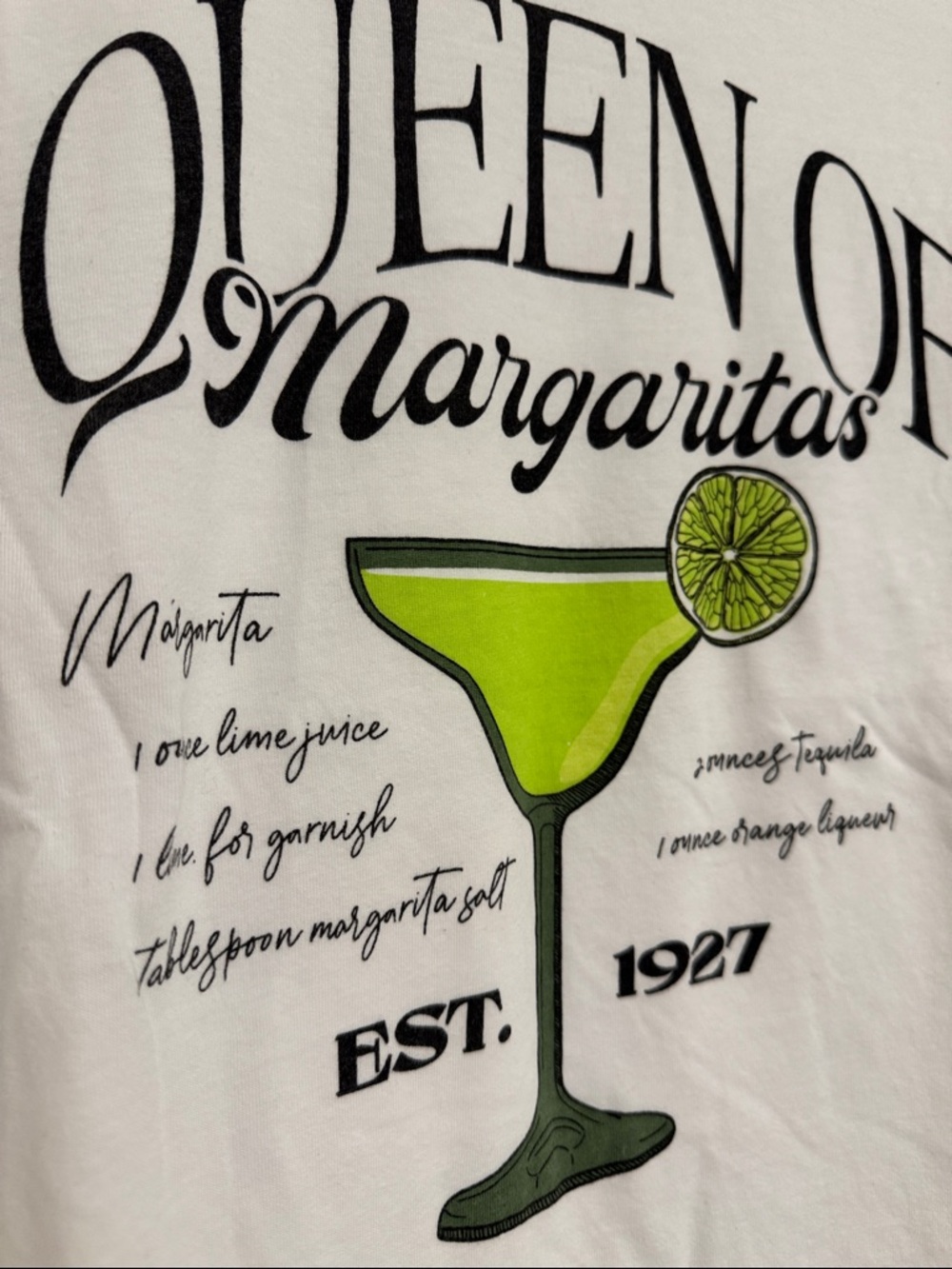 Queen of Margaritas Cinco De Mayo Mexican Graphic Tee - Lime Green & White - Picture 2 of 5